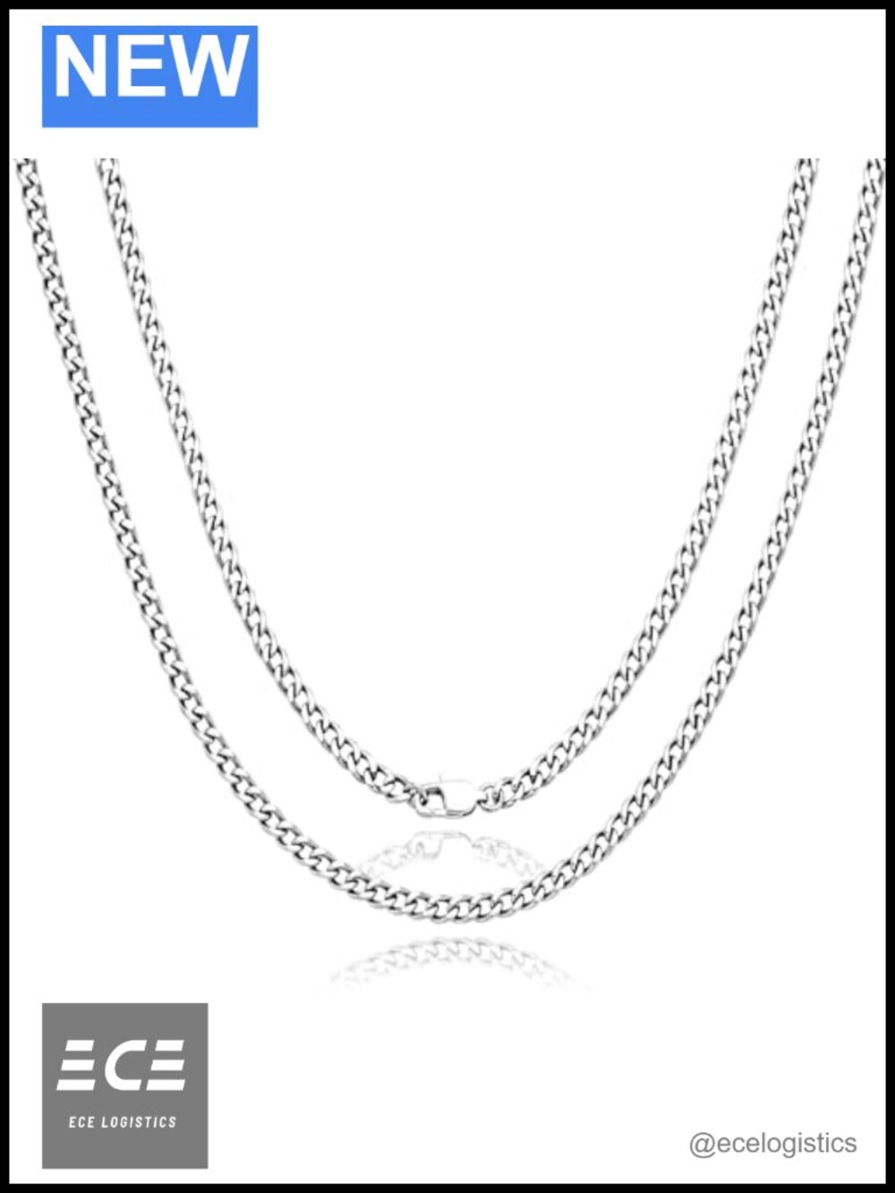 SanThree 4.5mm Pure Titanium Cuban Link Chain Necklace 23.62" Gift Men Women